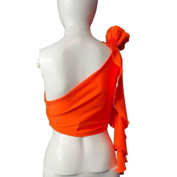 SHEIN icon one shoulder ruffle crop top orange size XS - Picture 3 of 3